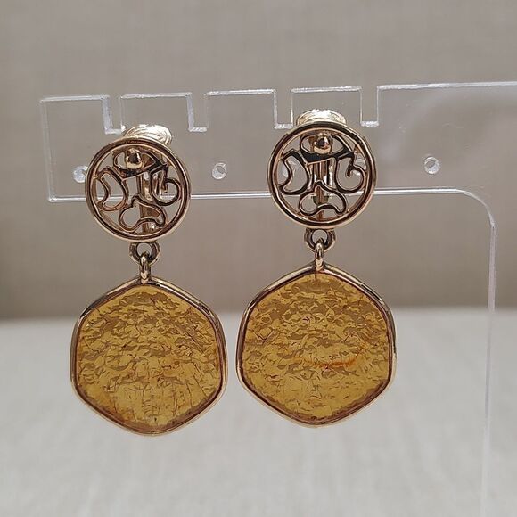 Sarah Coventry "Taste of Honey" Clip On Dangle Earrings Vintage 1974 - Picture 1 of 8